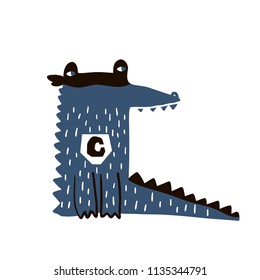 Cute cartoon crocodile hero print. Childish print for nursery, kids apparel,poster, postcard. Vector Illustration