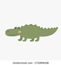 Cute cartoon crocodile. An illustration of an alligator is highlighted on a white background. Vector illustration of a cute crocodile for postcards and t-shirts