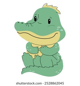 Cute cartoon crocodile isolated on white background, vector illstration. Safari children’s animal for baby poster, greeting card and baby design, clothes