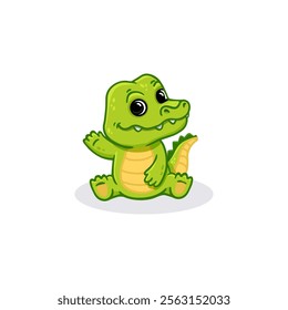 Cute cartoon crocodile isolated on white. Wild adorable character. Funny mammal sitting isolated. Vector illustration