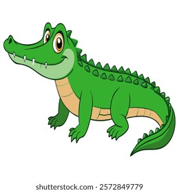 Cute cartoon crocodile isolated on white background. Side view. Vector illustration.