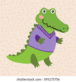 Cute cartoon crocodile on a beige background