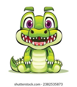 Cute cartoon crocodile sitting. Vector character illustration