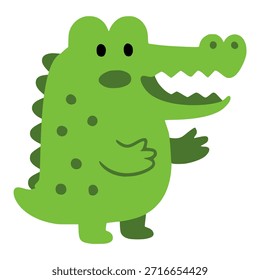 cute cartoon crocodile standing flat color vector illustration template design