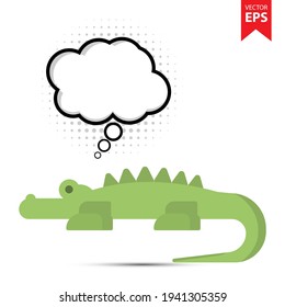 Cute cartoon Crocodile with thought bubble isolated on white background. Animal symbol for your web site design, logo, app, UI. Eps10 vector illustration.