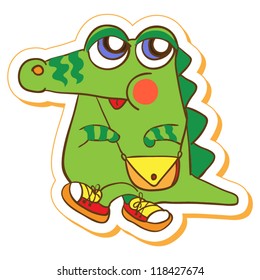 Cute cartoon crocodile. Vector illustration. Stickers. Isolated on white background.