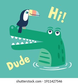 Cute Cartoon Crocodile Vector Illustration For Kids Apparels