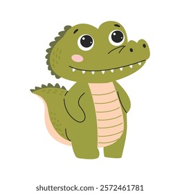 Cute cartoon crocodile. Vector illustration isolated on white background.