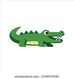 Cute cartoon crocodile vector illustration featuring an adorable, friendly crocodile character in flat, playful style. Simple reptile design isolated on white background. Perfect for children’s books, nursery decoration, educational materials, wildlife-themed projects, stickers, greeting cards, logos, and fun cartoon illustrations. Colorful, charming, and scalable vector graphic suitable for web, print, and commercial use.