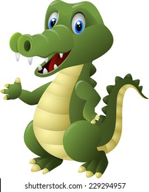 Cute cartoon crocodile waving