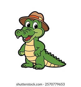 Cute Cartoon Crocodile Wearing a Hat