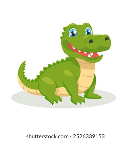 Cute cartoon Crocodile, wild animal baby alligator. Wild nature little crocodile vector illustration isolated on white background.