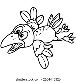 Cute cartoon crow. Black and white vector illustration for coloring