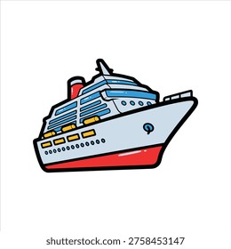 Cute Cartoon Cruise Ship Vector Illustration.
