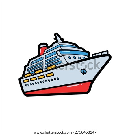 Cute Cartoon Cruise Ship Vector Illustration.