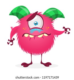 Cute cartoon crying sad  monster with one eye. Vector funny monster character
