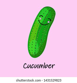 cute cartoon cucumber  with smiles on faces and emotions. CARDS FOR CHILDREN'S EDUCATION.Cute vegetable character. Vector illustration isolated