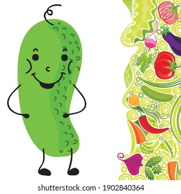 Cute cartoon cucumber. Vector illustration