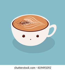 Cute cartoon cup of cappuccino. Vector illustration