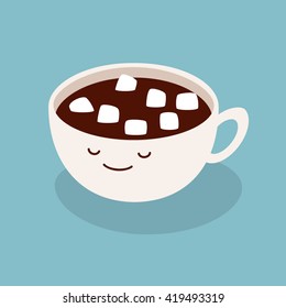 Cute cartoon cup of cocoa with marshmallow. Vector illustration