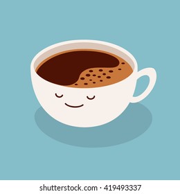 Cute Cartoon Cup Of Coffee. Vector Illustration