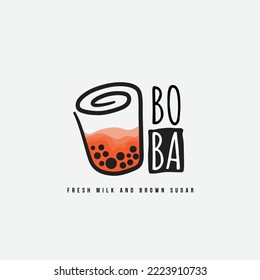 Cute Cartoon cup design of cup with tapioca flour balls for beverage logo design