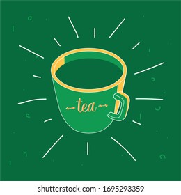 Cute cartoon cup of green tea. Vector illustration.