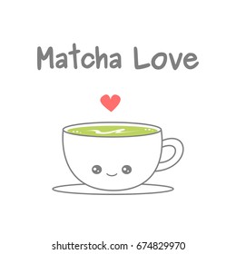 cute cartoon cup of matcha latte vector illustration isolated on white background