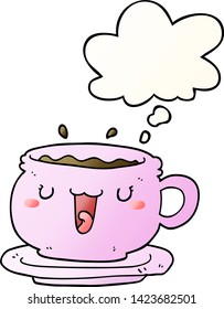 cute cartoon cup and saucer with thought bubble in smooth gradient style