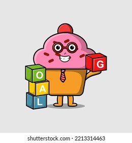 Cute cartoon Cupcake businessman stacking goal box in flat modern style design
