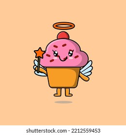 Cute Cartoon Cupcake character in the form of fairy in 3d cartoon style concept