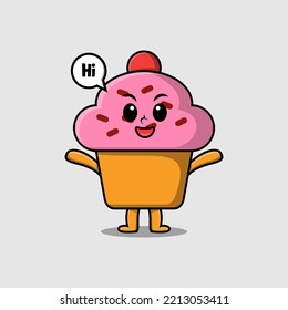 Cute cartoon Cupcake character with happy expression in modern style design illustration