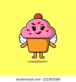 Cute cartoon Cupcake character wearing wings in modern style design illustration