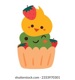 cute cartoon cupcake with cute design chick and frog