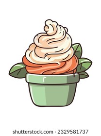 Cute cartoon cupcake in flower pot design icon isolated