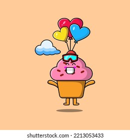 Cute cartoon Cupcake mascot is skydiving with balloon and happy gesture cute modern style design