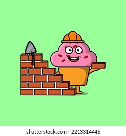 Cute cartoon Cupcake as mason character in flat modern style design