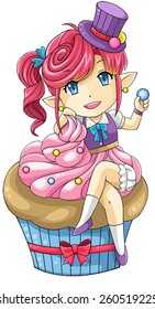 Cute cartoon cupcake nymph, the goddess of dessert, create by vector