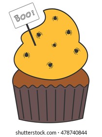 cute cartoon cupcake with spider vector illustration 