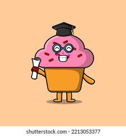 Cute cartoon Cupcake student character on graduation day with toga in concept flat cartoon style
