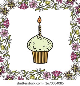 Cute cartoon cupcake. Vector illustration