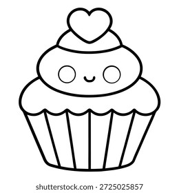 Desenho animado bonito cupcake vetor ilustração com uma forma de coração. Ícone do dia dos namorados.