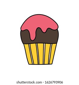 Cute cartoon cupcakes hand drawn. Color vector illustration.