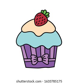 Cute cartoon cupcakes hand drawn. Color vector illustration.
