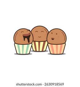 Cute cartoon cupcakes with joyful expressions celebrating sweet delight