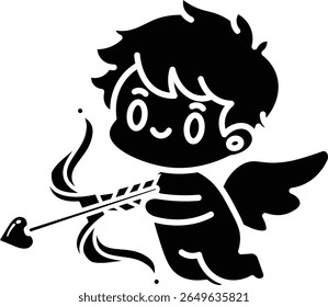 Um cupido de desenho animado bonito com um arco e seta ícone vetor estilo sólido. Perfeito para cartões de Dia dos Namorados ou desenhos.