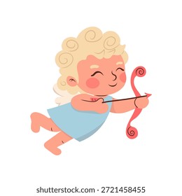 Bonito cupido de desenho animado. Cupido com arco e uma seta em forma de coração. Anjo pequeno com asas. Dia dos namorados símbolo do amor .