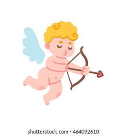 Cute cartoon cupid with bow and arrow. Funny Valentines Day vector illustration.