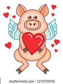 Cute cartoon Cupid pig 