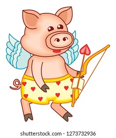 Cute cartoon Cupid pig 